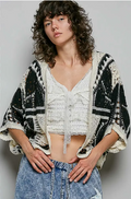 Pol 3/4 Sleeve Relaxed Fit Crochet Open Cardigan Top