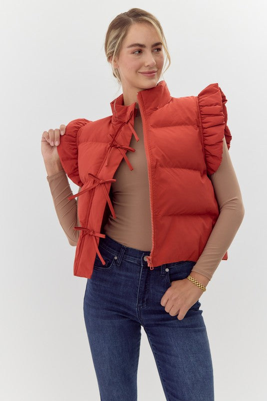 Puffer Ruffly Shoulders Cropped Vest