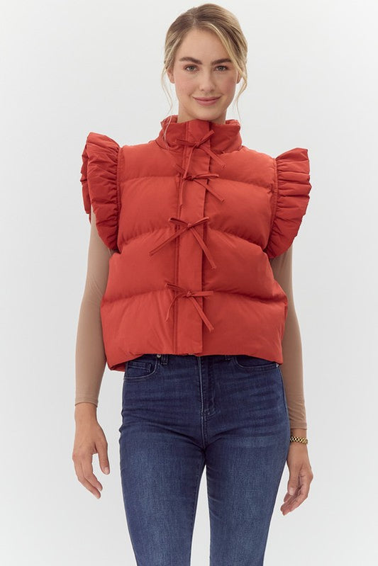 Puffer Ruffly Shoulders Cropped Vest