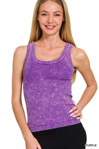 ZENANA 2 WAY NECKLINE WASHED RIBBED SEAMLESS TANK TOP