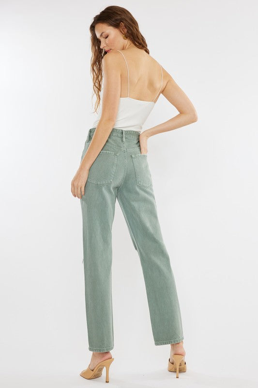 ULTRA HIGH RISE 90'S OLIVE STRAIGHT JEANS