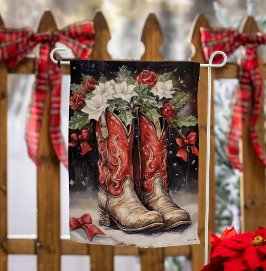Red Christmas Cowboy Boots Suede Flag