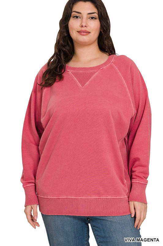 Plus PIGMENT DYED FRENCH TERRY PULLOVER WITH POCKETS