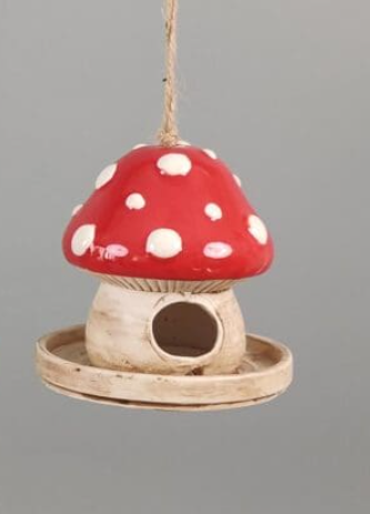 Mushroom Birdfeeder  PORCELAIN BIRD HOUSE AND BIRD FEEDER 5- 1/8D X 5H