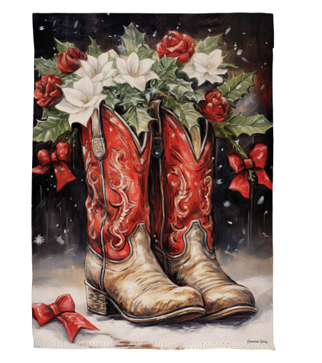 Red Christmas Cowboy Boots Suede Flag