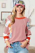 Boho Pinstriped Color Block Patchwork Oversized Top
