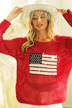 SEQUIN AMERICAN FLAG PATCH OPEN KNIT COVER UP