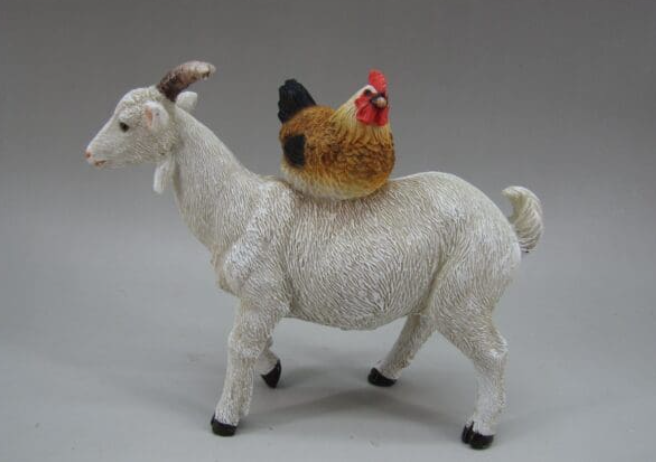 Resin Goat With Hen On Back