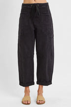 Risen Black High Rise Boyfriend Cuffed Barrel Jeans
