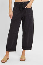 Risen Black High Rise Boyfriend Cuffed Barrel Jeans