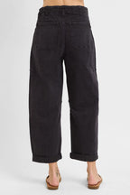 Risen Black High Rise Boyfriend Cuffed Barrel Jeans