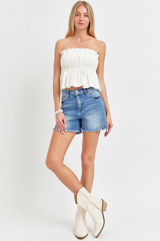 Risen High Rise Front Seam With Slit Shorts