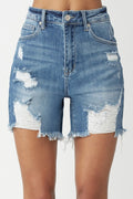 HIGH RISE MID THIGH DISTRESSED SHORTS RRISEN