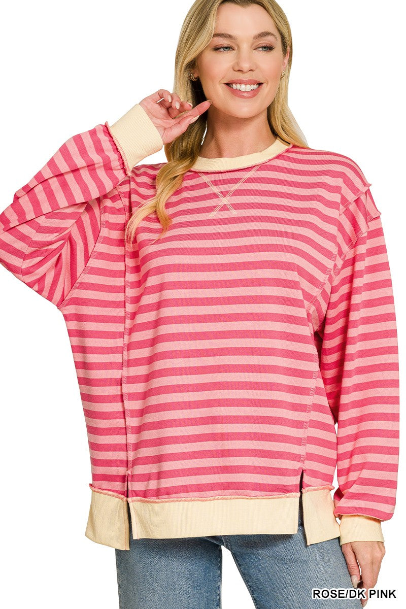 French Terry Striped Long Sleeve Pullover
