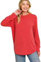 Raised Rib Round Neck Long Sleeve Top