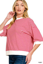 Striped Contrast Trim Rib Banded Top