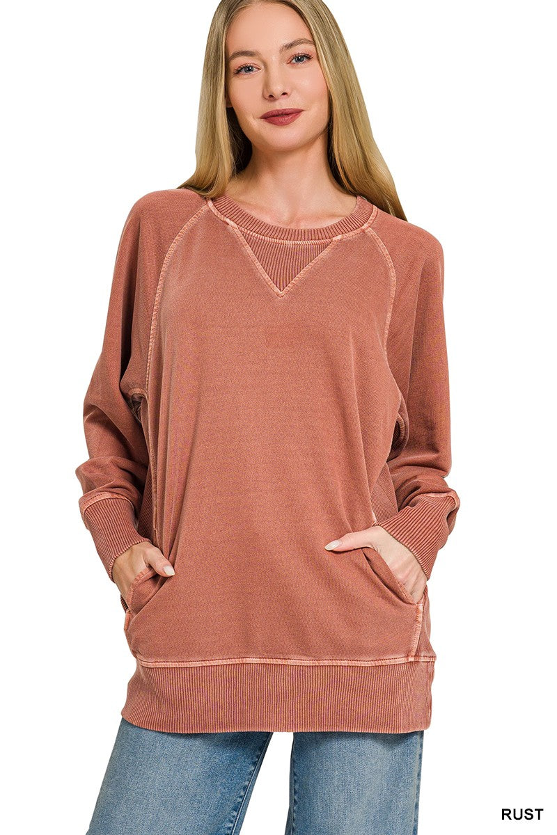 PIGMENT DYED FRENCH TERRY PULLOVER WITH POCKETS
