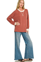 Raised Rib Round Neck Pullover