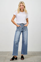 HIGH RISE CROP STRAIGHT WITH DOUBLE BUTTON SAIGE DENIM