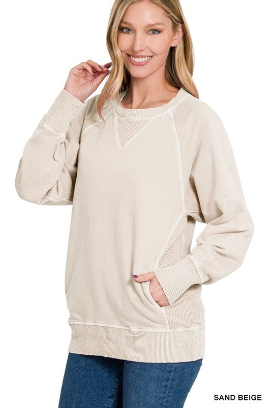 Plus PIGMENT DYED FRENCH TERRY PULLOVER WITH POCKETS