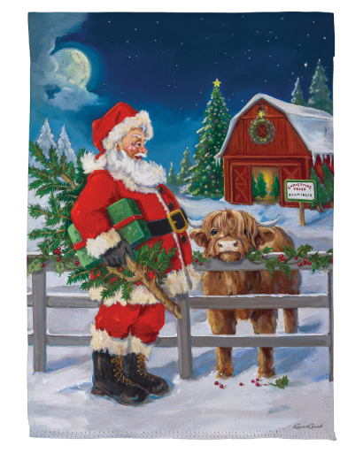 Santa & Highland Cow Suede Flag