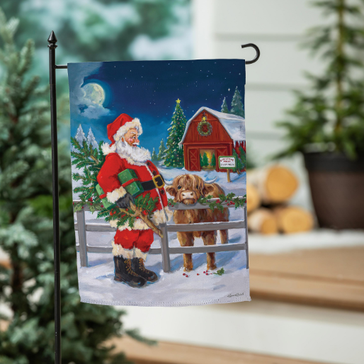 Santa & Highland Cow Suede Flag