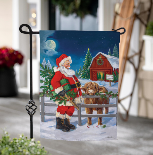 Santa & Highland Cow Suede Flag