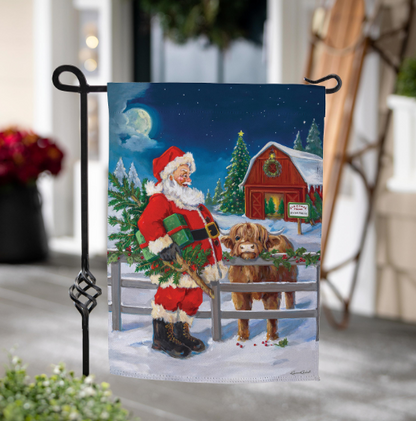 Santa & Highland Cow Suede Flag