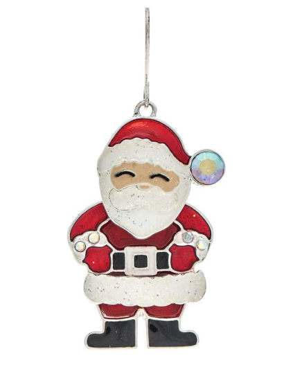 Silver Bobble Head Enamel Auror Borealis Pom Pom Santa Earring