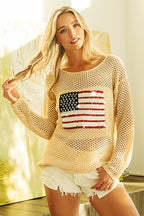 SEQUIN AMERICAN FLAG PATCH OPEN KNIT COVER UP