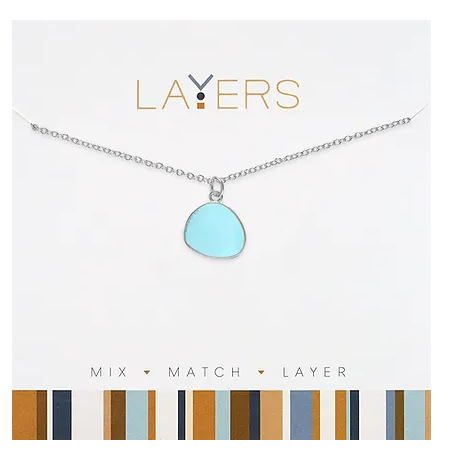 Silver Aqua Coin Pendant Necklace