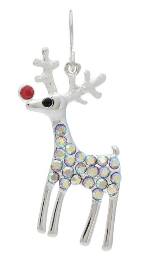 Silver Blingy Red Nosed Reindeer Earring