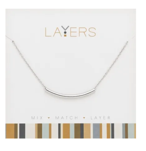 Silver Curve Bar Layers Necklace Lay-517S