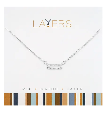 Silver CZ Single Link Layers Necklace Lay-637S