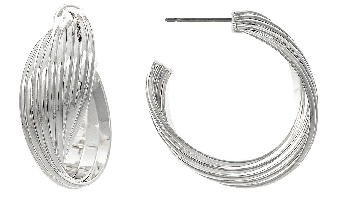 Silver Twisted Wires Post Hoop Earring