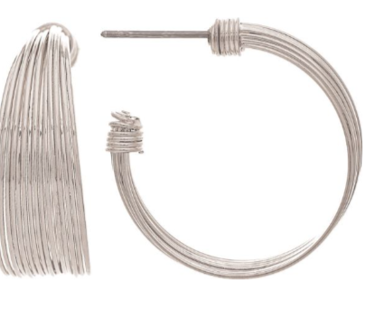 Silver Wide Wire 1" Medium Post Hoop Earring