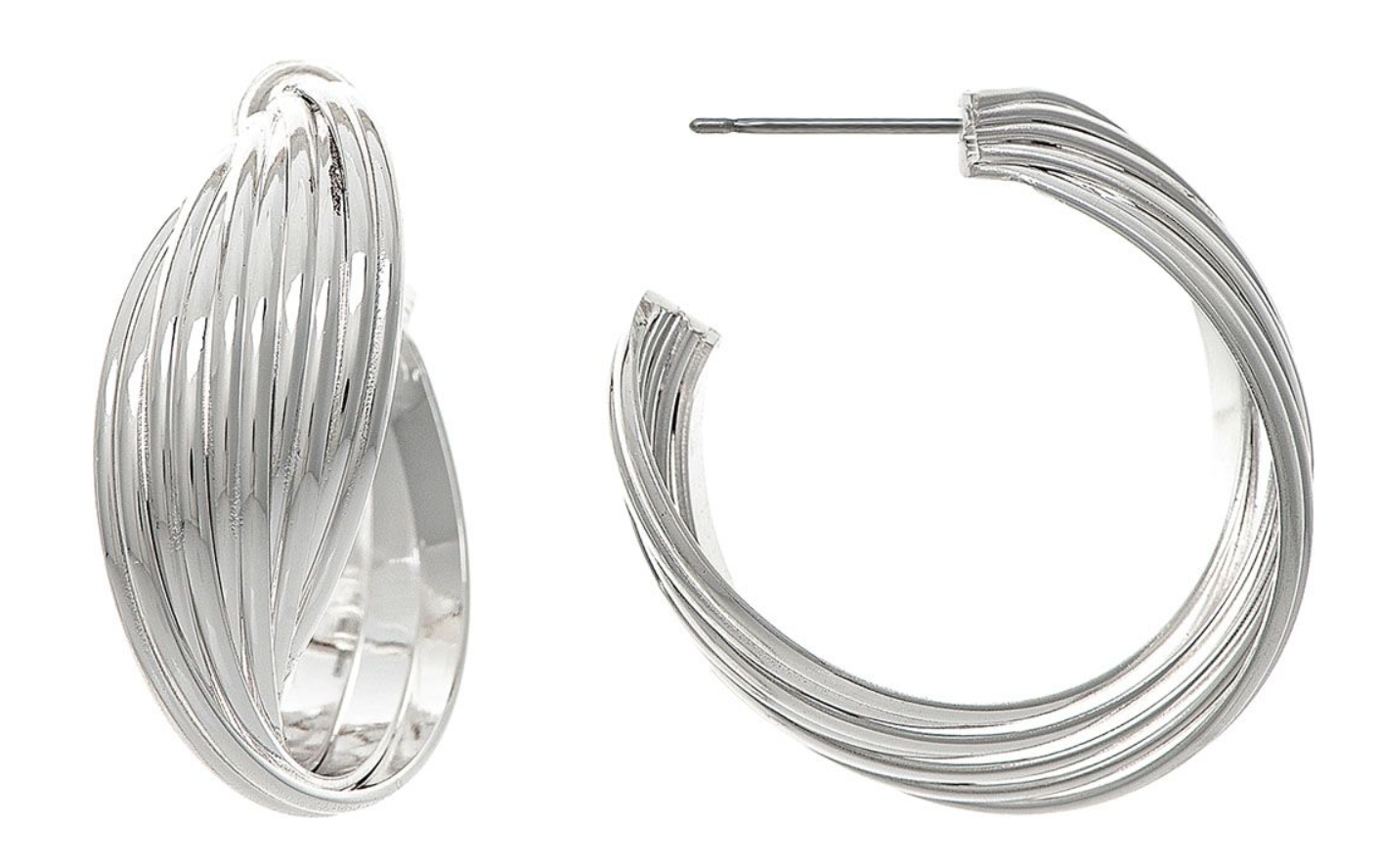 Silver Twisted Wires Post Hoop Earring