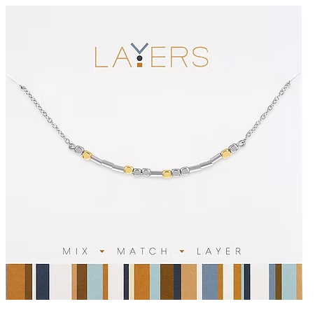 Silver Two-Tone Mini Beaded Layers Necklace Lay-655S