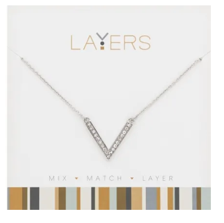 Silver Narrow "V" Layers Necklace Lay-503S