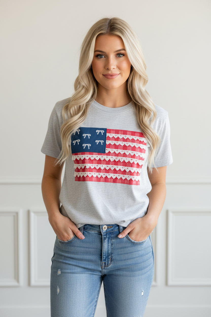 Simply Southern Flag Tee with Bow Applique