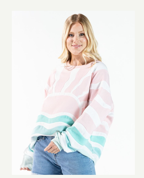 Simply Southern Sun Patch Crew Neck Sweatshirt Pink