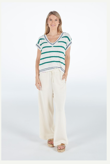 Simply Southern Green and White Stripe w. Blue Sweater Top