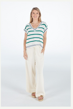 Simply Southern Green and White Stripe w. Blue Sweater Top