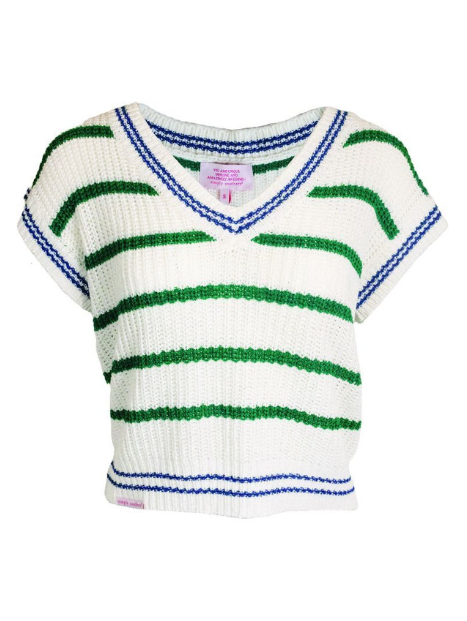 Simply Southern Green and White Stripe w. Blue Sweater Top