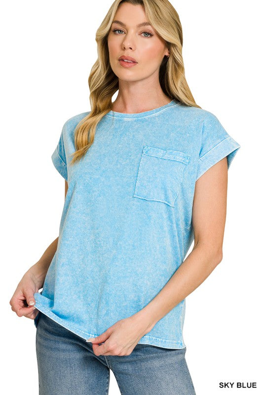 Halo Snow Washed Cuffed Short Sleeve Pocket Tee
