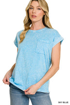 Halo Snow Washed Cuffed Short Sleeve Pocket Tee