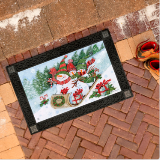 Sledding Snowmen MatMate Door Mat