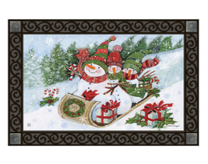 Sledding Snowmen MatMate Door Mat