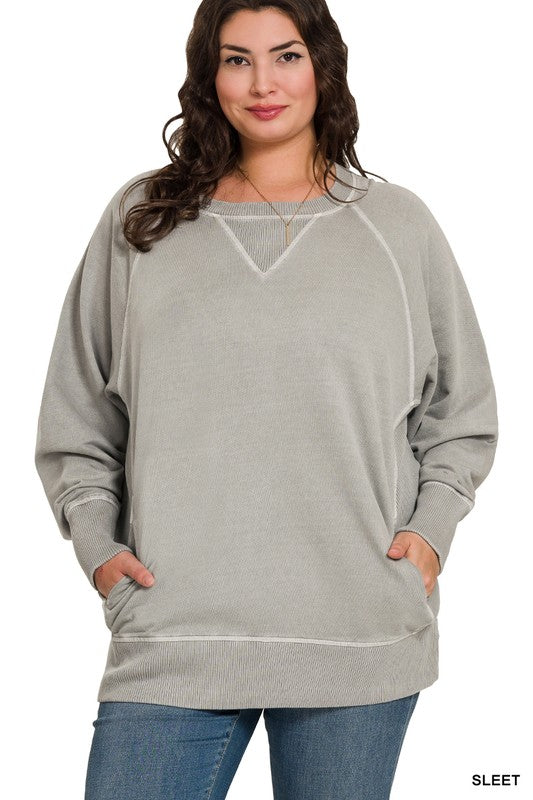 Plus PIGMENT DYED FRENCH TERRY PULLOVER WITH POCKETS
