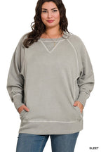 Plus PIGMENT DYED FRENCH TERRY PULLOVER WITH POCKETS
